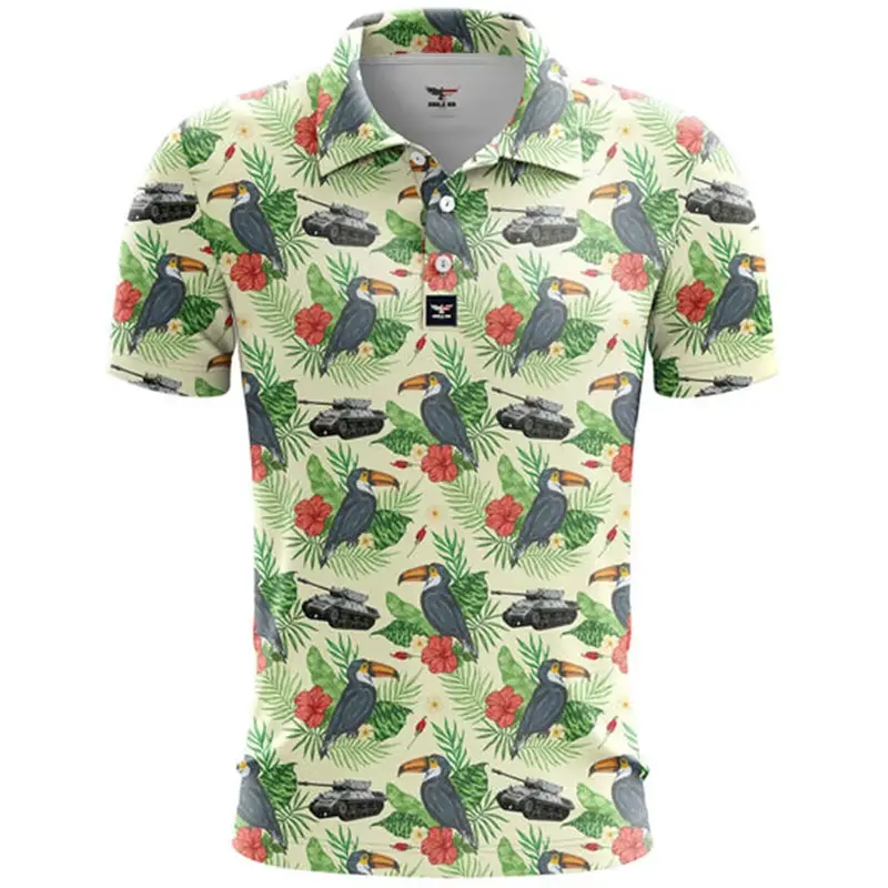 Tank Gun 3d Printed Polo Shirt For Men Funny Design Lapel Button T-shirt Vacation Casual Summer Clothes Animal Short Sleeve Tees