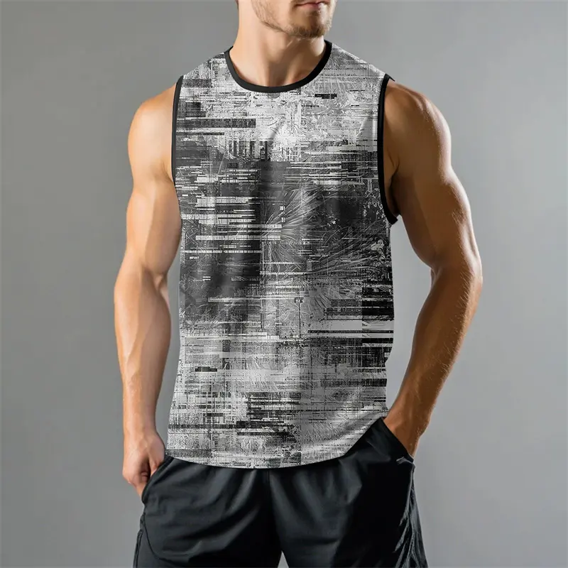 Camouflage Stripe Graphic Gym Tank Top For Men Summer Daily Casual Fashion Sleeveless Top Loose Breathable Fitness Loose Tees