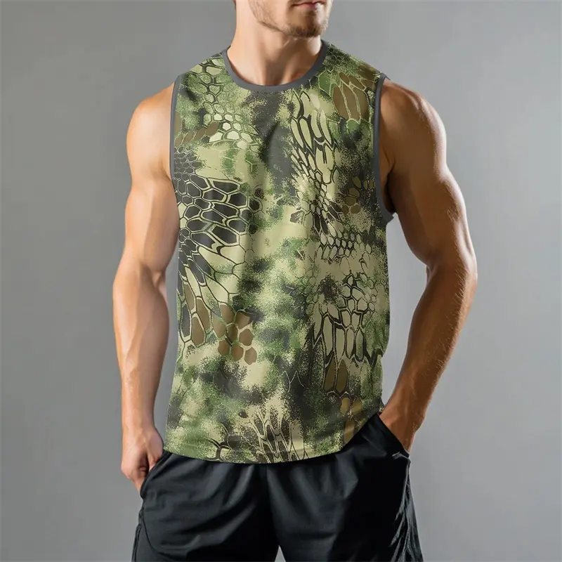Camouflage Stripe Graphic Gym Tank Top For Men Summer Daily Casual Fashion Sleeveless Top Loose Breathable Fitness Loose Tees