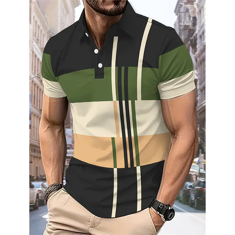 Classic Fashion Plaid Polo Shirt For Men Simple Casual Streetwear Breathable Golf Shirts Summer Sports Stripe Print Polo Tee