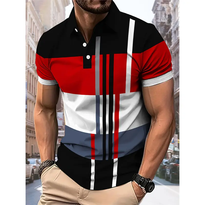 Classic Fashion Plaid Polo Shirt For Men Simple Casual Streetwear Breathable Golf Shirts Summer Sports Stripe Print Polo Tee