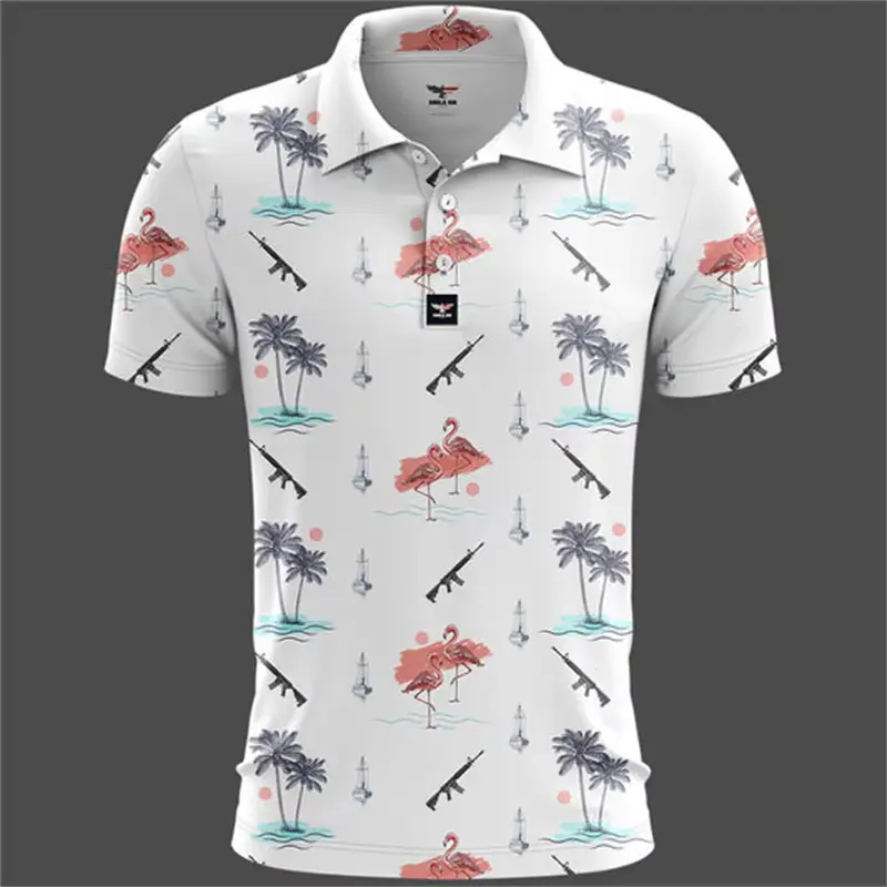 Tank Gun 3d Printed Polo Shirt For Men Funny Design Lapel Button T-shirt Vacation Casual Summer Clothes Animal Short Sleeve Tees