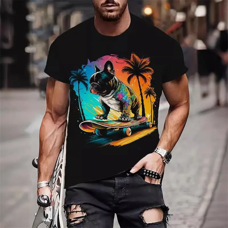 Street Cool Animal T-shirt For Men Hip Hop Personality Graffiti Print Short Sleeve T Shirts Summer Outdoor Trend Casual Man Tee