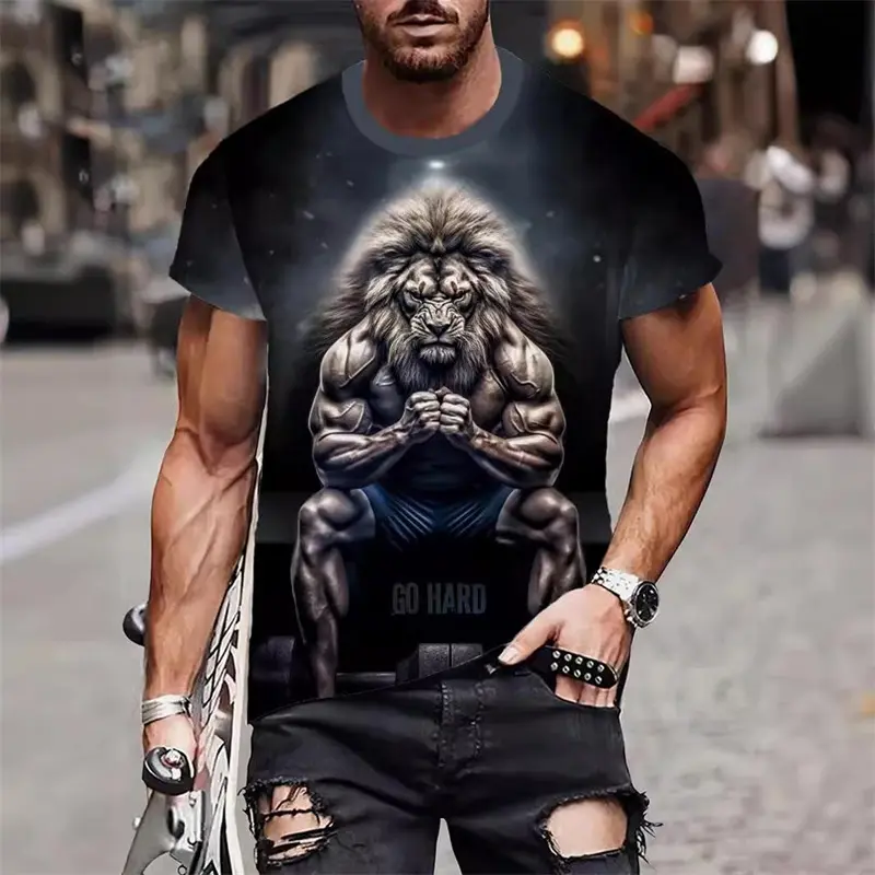 Street Cool Animal T-shirt For Men Hip Hop Personality Graffiti Print Short Sleeve T Shirts Summer Outdoor Trend Casual Man Tee
