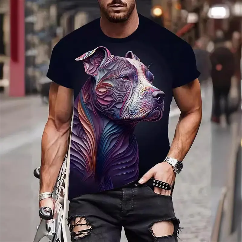 Street Cool Animal T-shirt For Men Hip Hop Personality Graffiti Print Short Sleeve T Shirts Summer Outdoor Trend Casual Man Tee