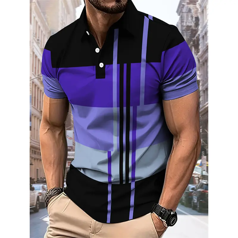 Classic Fashion Plaid Polo Shirt For Men Simple Casual Streetwear Breathable Golf Shirts Summer Sports Stripe Print Polo Tee