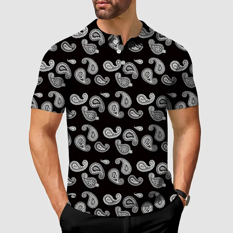 2025 Fashion New Paley Pattern Polo Shirt For Men Short Sleeve Lapel Soft Golf Tee Daily Casual Outdoor Sport Hawaii Shirts Pop