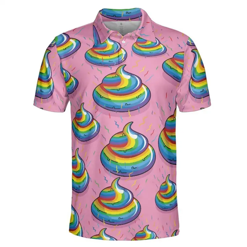 Hip Hop Graffiti Polo Shirt Men Personality Street Harajuku Fashion Short Sleeve Golf Shirts Colorful Stripe Casual T-shirt