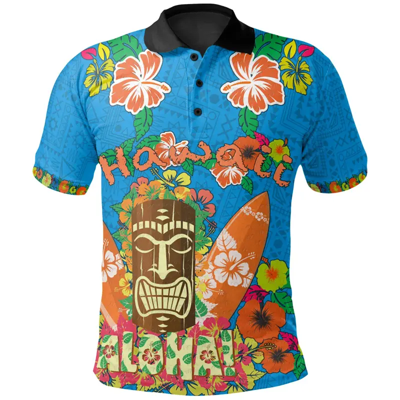 Fashion Hawaiian Tiki Polo Shirt Men's Clothing Vacation Travel Short Sleeve Shirts 3D Print Unique Pattern 2025 Trend Tee Top