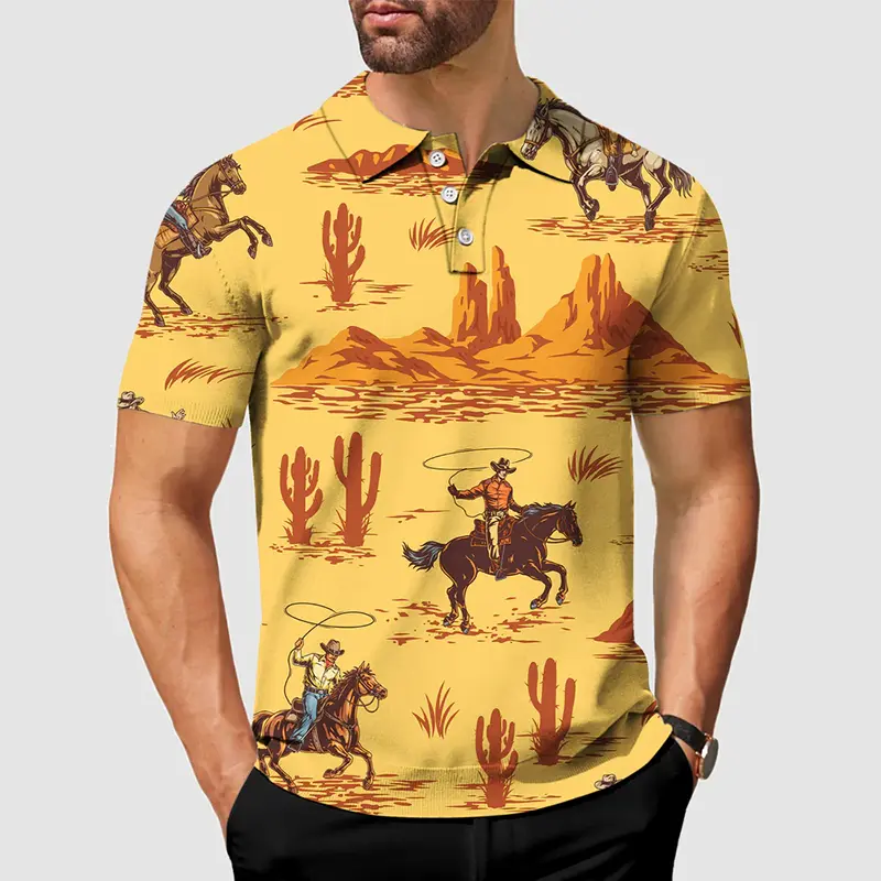 2025 Fashion New Paley Pattern Polo Shirt For Men Short Sleeve Lapel Soft Golf Tee Daily Casual Outdoor Sport Hawaii Shirts Pop