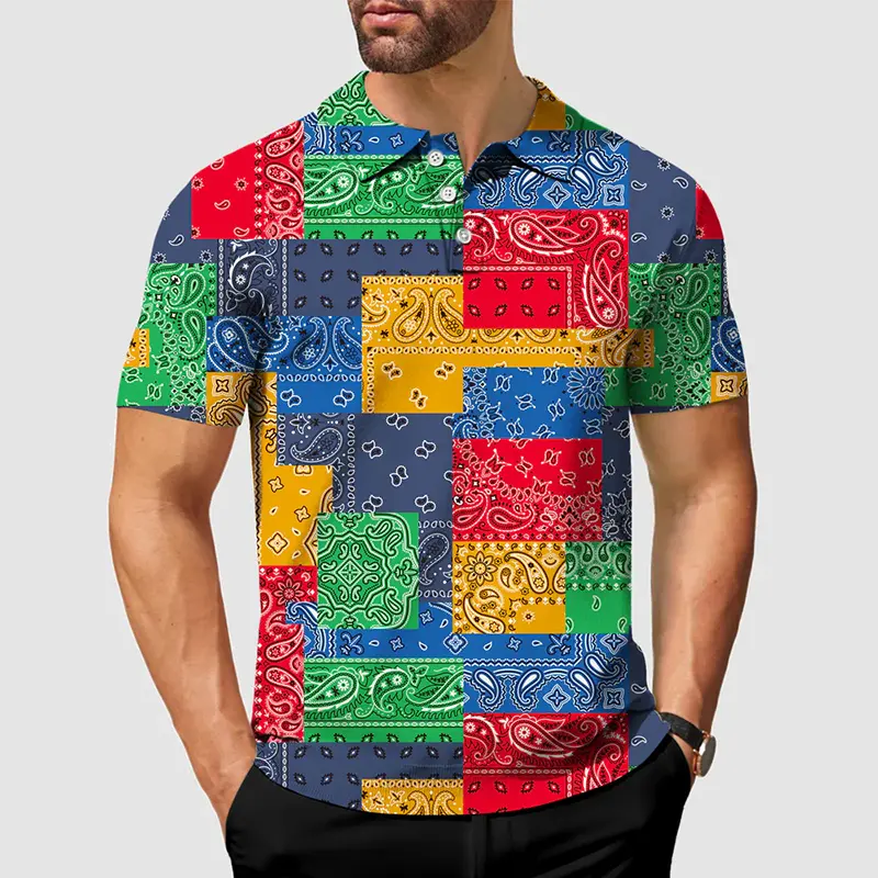 2025 Fashion New Paley Pattern Polo Shirt For Men Short Sleeve Lapel Soft Golf Tee Daily Casual Outdoor Sport Hawaii Shirts Pop
