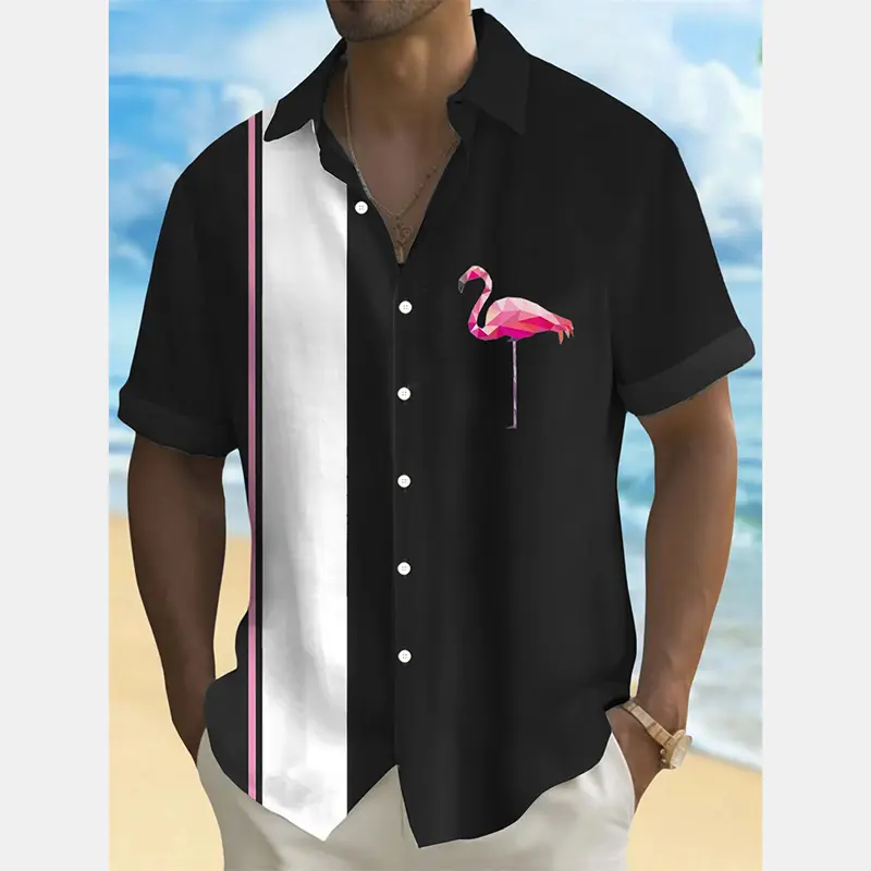 Fashion Giraffe Beer Print Men's Shirts Simple Casual Stripe Shirts Lapel Button Summer 2025 Fashion Daily Breathable Blouse