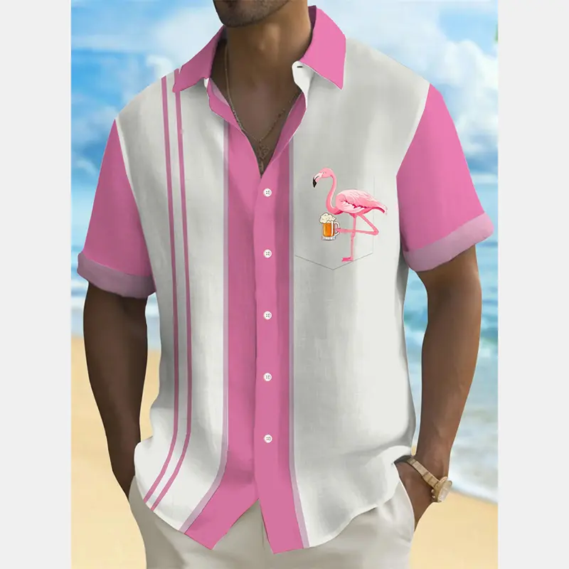 Fashion Giraffe Beer Print Men's Shirts Simple Casual Stripe Shirts Lapel Button Summer 2025 Fashion Daily Breathable Blouse