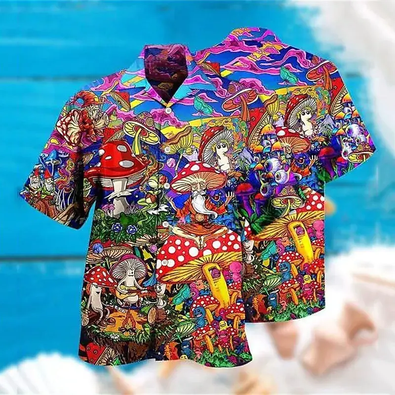 Hawaiian Vacation Style Shirts Men's Clothing O-neck Shirt 3D Printed Parrot Coconut Tree Casual Sea Beach Fashion Blouse
