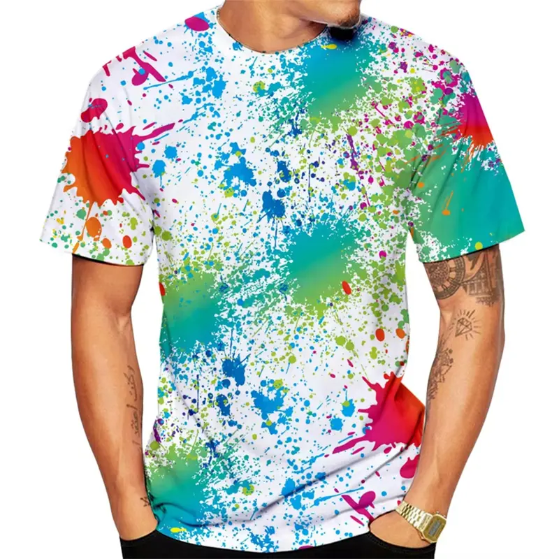 Water Drop Graffiti Pattern T-shirt For Men 3D Printing Colorful Line T Shirt Streetwear Hip Hop Summer New Street Tee Shirts