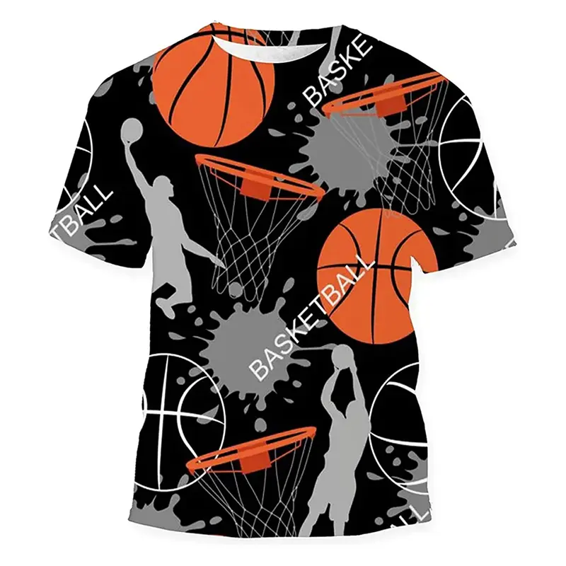 Cool Flame Basketball T-shirt Men's Clothing Sport Street Crewneck T Shirts 3D Printed Basket Ball Pattern Fashion Sport Tee Top