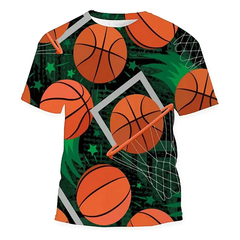 Cool Flame Basketball T-shirt Men's Clothing Sport Street Crewneck T Shirts 3D Printed Basket Ball Pattern Fashion Sport Tee Top