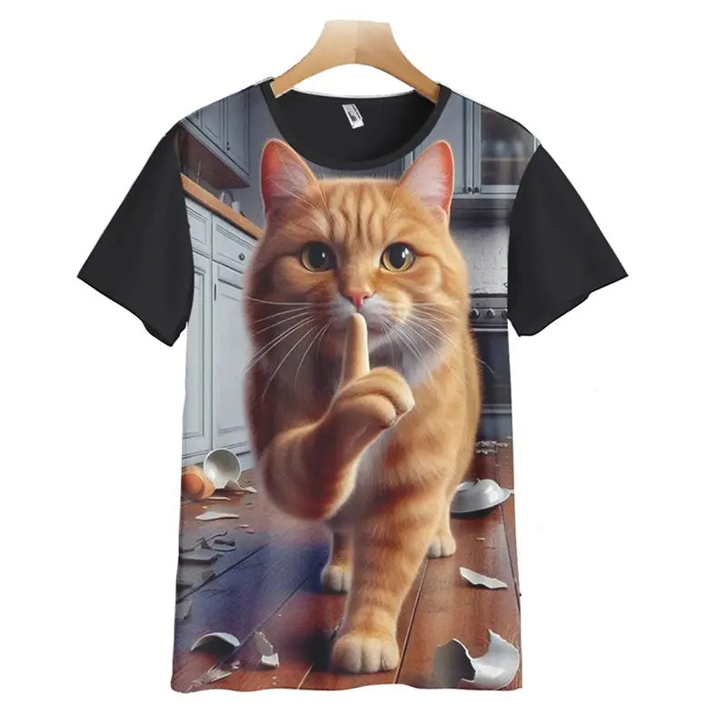 Cat Hamburger Funny T-shirt For Men's Clothing Round Neck Short Sleeve Children Ugshirts Personality Dog Design Tee Top