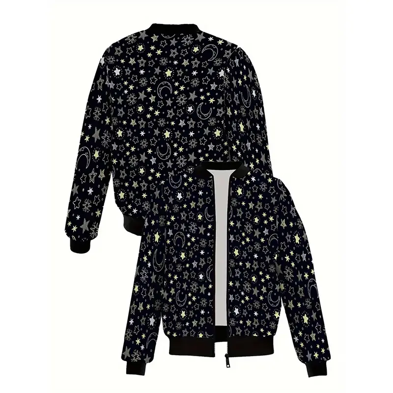 Personality 3D Print Men's Jacket Harajuku Streetwear Stand Collar Long Sleeve Jackets Eyes Stars Hip Hop Graphic Autumn Coat
