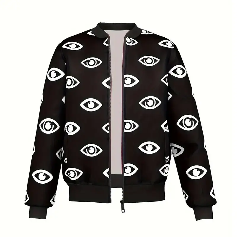 Personality 3D Print Men's Jacket Harajuku Streetwear Stand Collar Long Sleeve Jackets Eyes Stars Hip Hop Graphic Autumn Coat