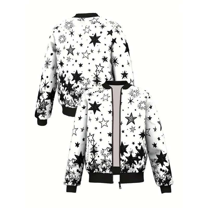 Personality 3D Print Men's Jacket Harajuku Streetwear Stand Collar Long Sleeve Jackets Eyes Stars Hip Hop Graphic Autumn Coat