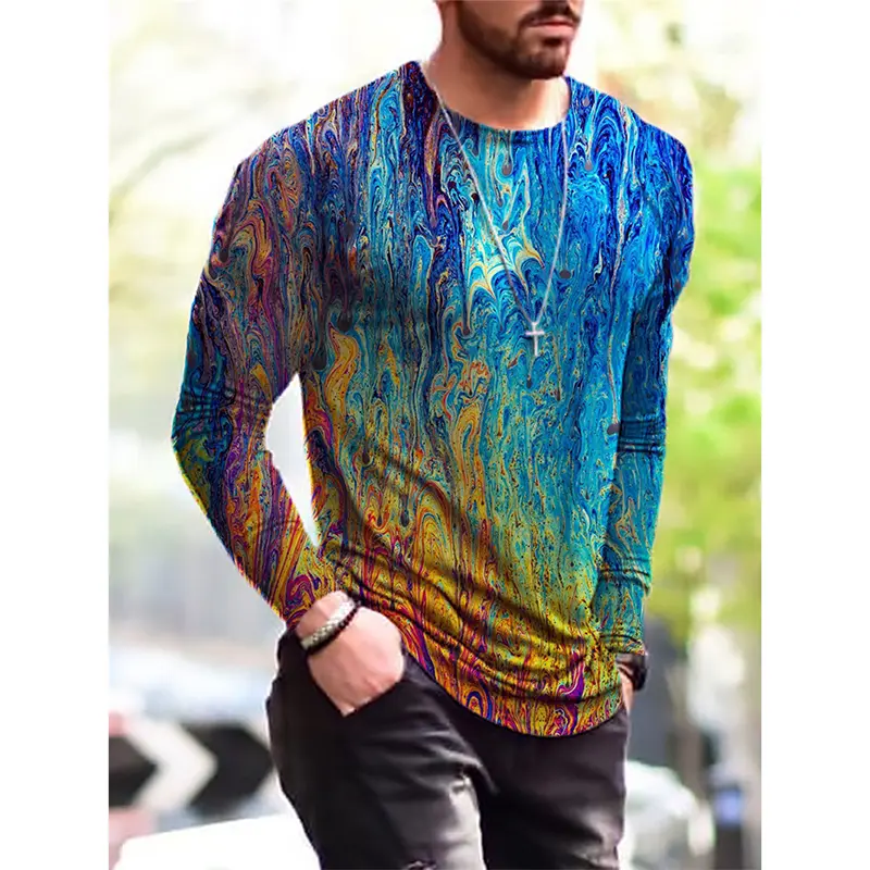 Street Hip Hop T-shirt Men Clothing O-neck Long Sleeve T Shirts 3D Print Graffiti Art Painting Fashion Autumn Harajuku Tees Top