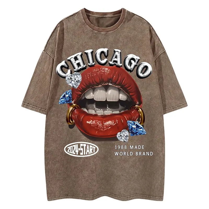 Street Hip Hop Cool T Shirt Men's 3D Print Personality Tie Dye Casual Round Neck T Shirts Unique Red Lip Fashion Wear Tee Tops