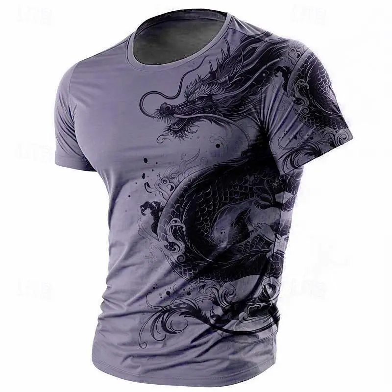 3D Print Dragon Pattern T-shirt Men Vintage Street Short Sleeve O Neck T Shirts Harajuku Trend Man Spring Fashion Trend New Tee