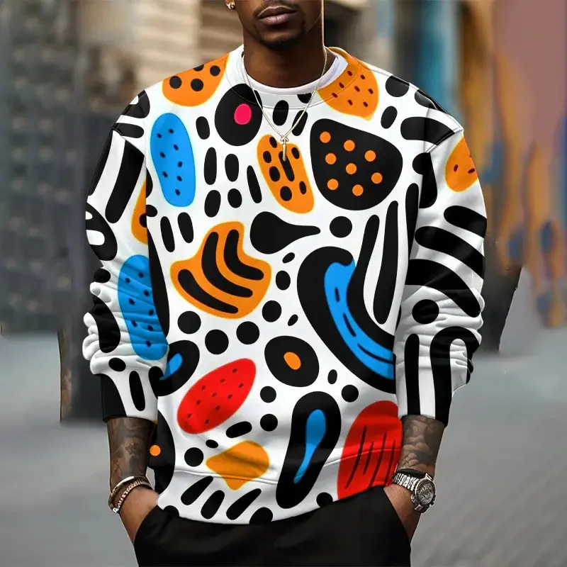 Black Retro Streetwear Plaid Sweatshirt Men's Clothing Art Graphic Pullover Top Harajuku Trend Classic Plaid Striped Men Hoodie