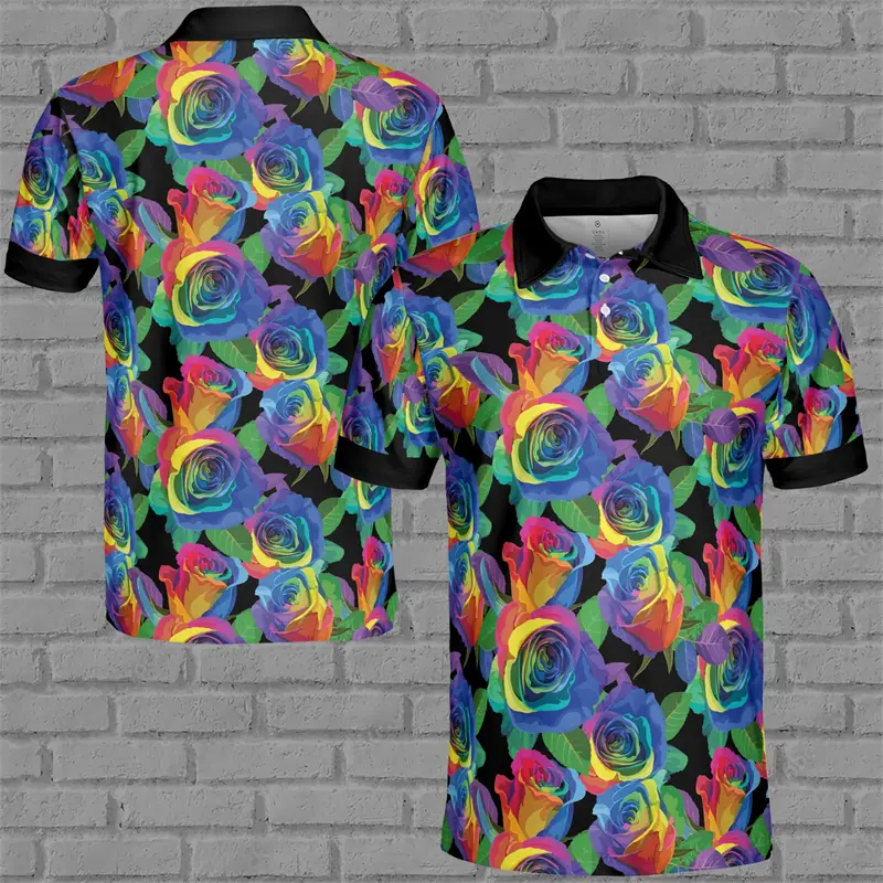 Colorful Flower Polo Shirt Men's Clothing 3D Printed Plant Casual Lapel T-shirt Fashion Trendy 2024 Summer Popular Tees Top