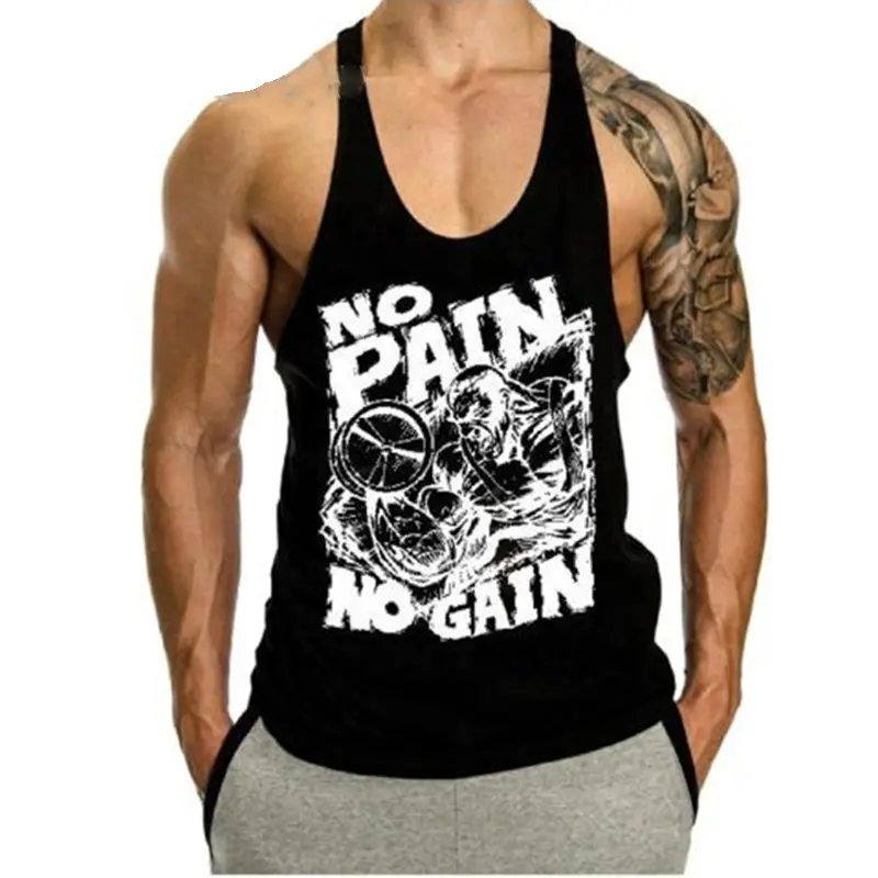 Gym Fitness Quick Dry Vest For Men No Pain No Gain Text Graphic 3D Printed Loose Sleeveless Tees Summer Sport Casual Street