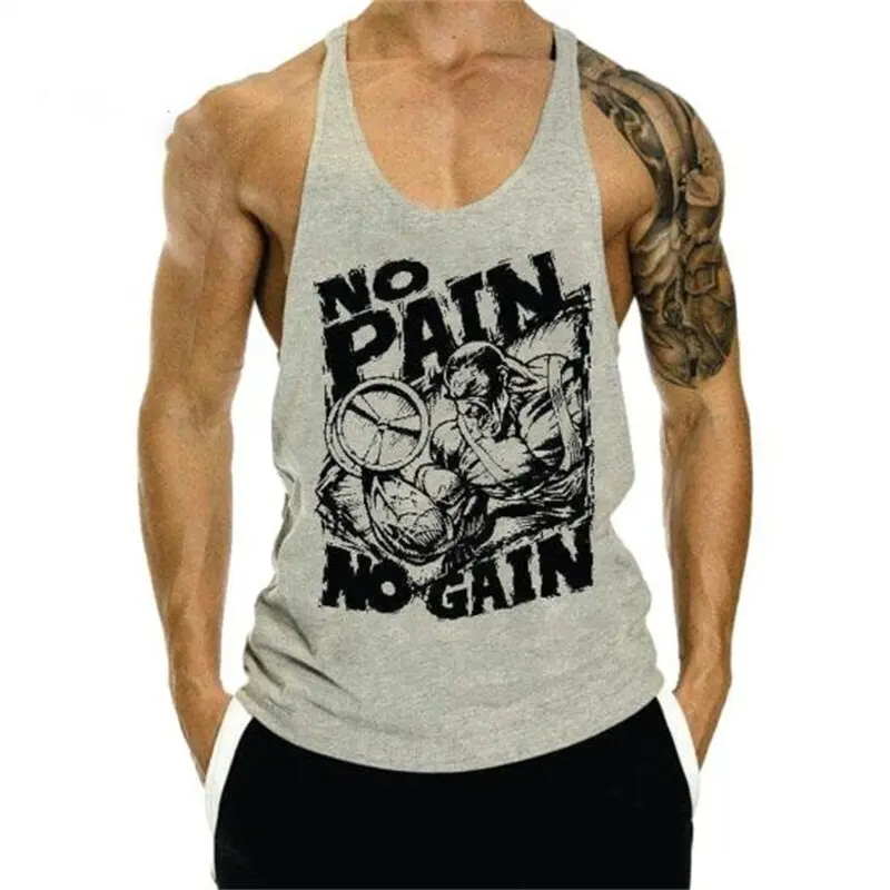 Gym Fitness Quick Dry Vest For Men No Pain No Gain Text Graphic 3D Printed Loose Sleeveless Tees Summer Sport Casual Street