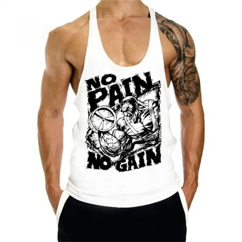 Gym Fitness Quick Dry Vest For Men No Pain No Gain Text Graphic 3D Printed Loose Sleeveless Tees Summer Sport Casual Street