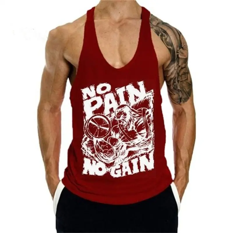 Gym Fitness Quick Dry Vest For Men No Pain No Gain Text Graphic 3D Printed Loose Sleeveless Tees Summer Sport Casual Street