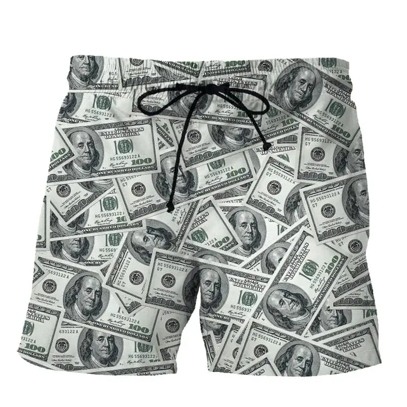 US Dollar Funny Print Board Shorts For Men Hip Hop Street Personality Humour Beach Short Loose Daily Casual Fashion Swim Trunks