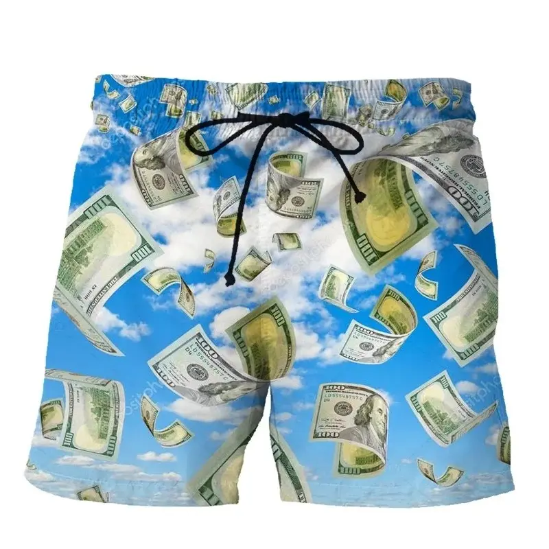 US Dollar Funny Print Board Shorts For Men Hip Hop Street Personality Humour Beach Short Loose Daily Casual Fashion Swim Trunks