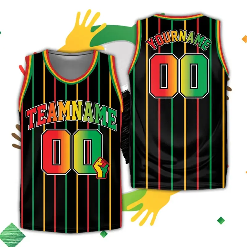 Black History Month Football Jersey Sleeveless T-shirts Custom Name Number DIY Personality Summer Rainbow Print Basketball Vest