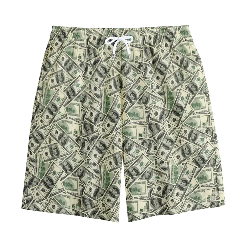 US Dollar Funny Print Board Shorts For Men Hip Hop Street Personality Humour Beach Short Loose Daily Casual Fashion Swim Trunks
