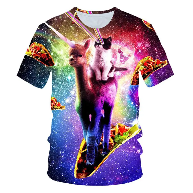 Funny Creation Cat T-shirt Men's Clothing O-neck Short Sleeve T Shirts 3D Printed Art Pattern Harajuku Street Oversized Tees Top