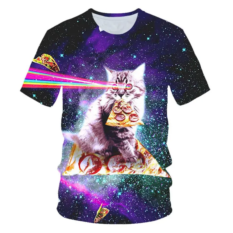 Funny Creation Cat T-shirt Men's Clothing O-neck Short Sleeve T Shirts 3D Printed Art Pattern Harajuku Street Oversized Tees Top
