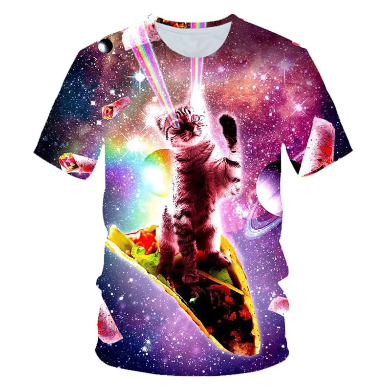 Funny Creation Cat T-shirt Men's Clothing O-neck Short Sleeve T Shirts 3D Printed Art Pattern Harajuku Street Oversized Tees Top