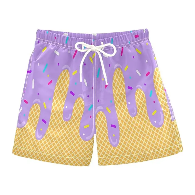 Ice Cream Funny Beach Shorts For Men And Kid 2025 Summer Novelty Kawaii Swim Trunks Pizza Leopard Graphic Fashion Board Shorts