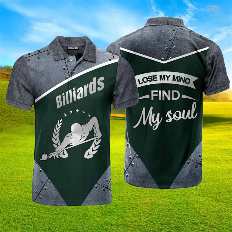 Billiards Cue Print Polo Shirt Men's Casual Sport Clothing Short Sleeve Lapel Shirts Personality Fashion 2025 New Loose Tee Top
