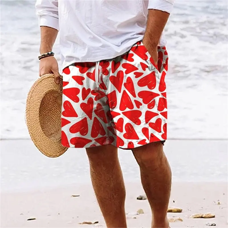 Love Pattern Couples Board Short Men Women Beach Casual Summer Simple Print Graphic Drawstring Quick Dry Blue Red Swim Trunks