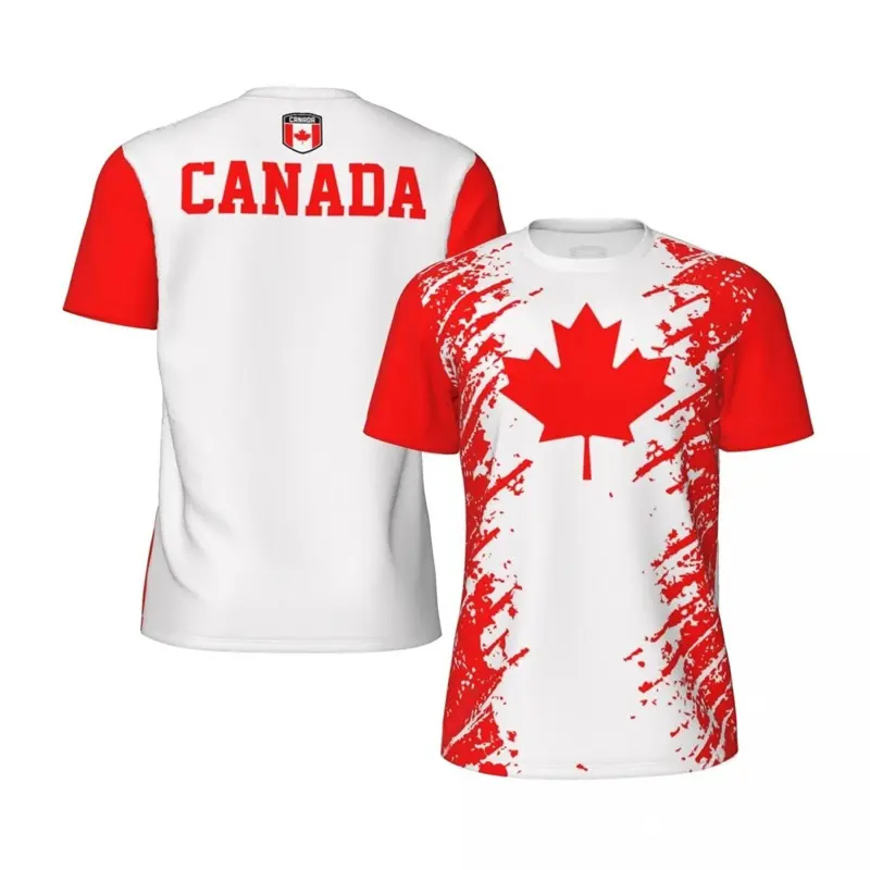 Canada Flag Football Jersey Men T-shirt Maple Leaf Print Round Neck Red T Shirts Street Casual Summer Sports Breathable Mens Tee