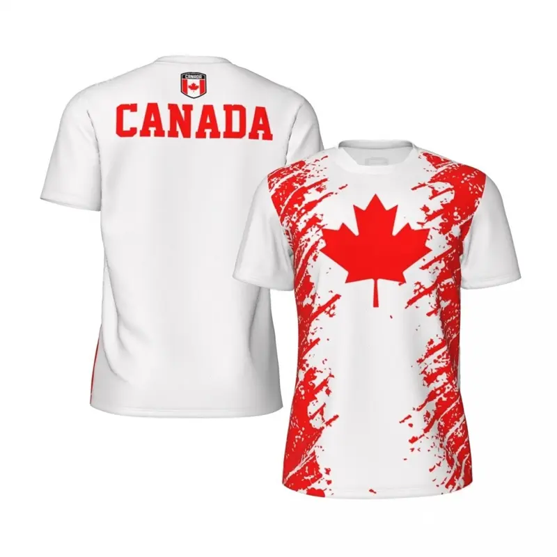 Canada Flag Football Jersey Men T-shirt Maple Leaf Print Round Neck Red T Shirts Street Casual Summer Sports Breathable Mens Tee