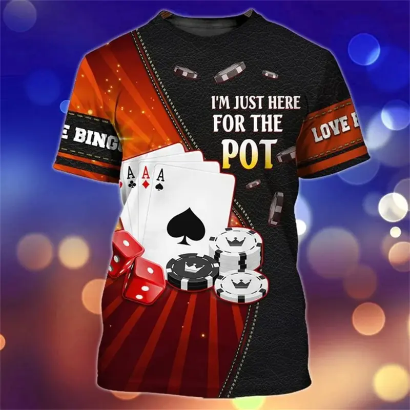 Poker Card Game Funny Print T-shirt Men's Clothing Casual Sport Short Sleeve T Shirts 3D Print Funny Pattern Novel Harajuku Tee