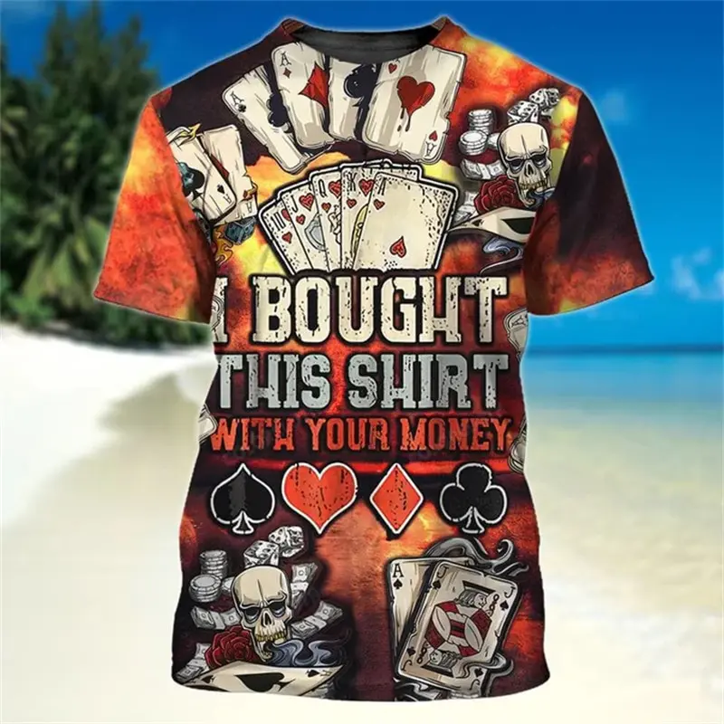 Poker Card Game Funny Print T-shirt Men's Clothing Casual Sport Short Sleeve T Shirts 3D Print Funny Pattern Novel Harajuku Tee