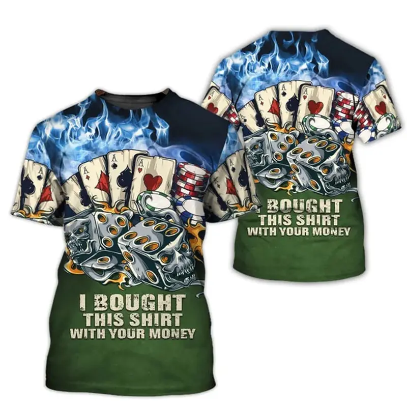 Poker Card Game Funny Print T-shirt Men's Clothing Casual Sport Short Sleeve T Shirts 3D Print Funny Pattern Novel Harajuku Tee