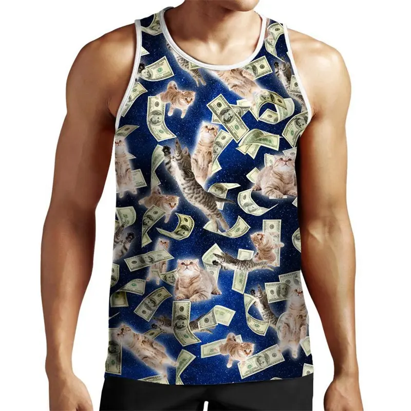Pizza Cat Funny Tank Top Mens Clothing 3d Digital Printing Colorful Fantasy Sleeveless Shirt 2025 Summer Children Size Men Vest